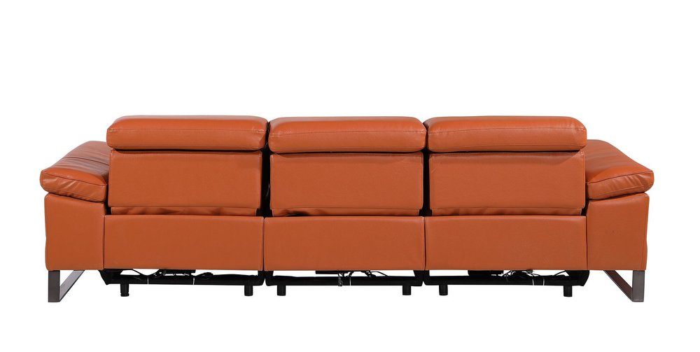 Dark Gray Top Grain Leather Reclining Metal USB Sofa - 103-inch