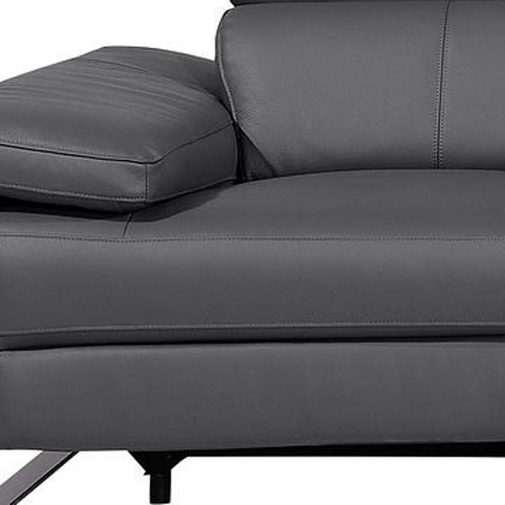 Dark Gray Top Grain Leather Reclining Metal USB Sofa - 129-inch
