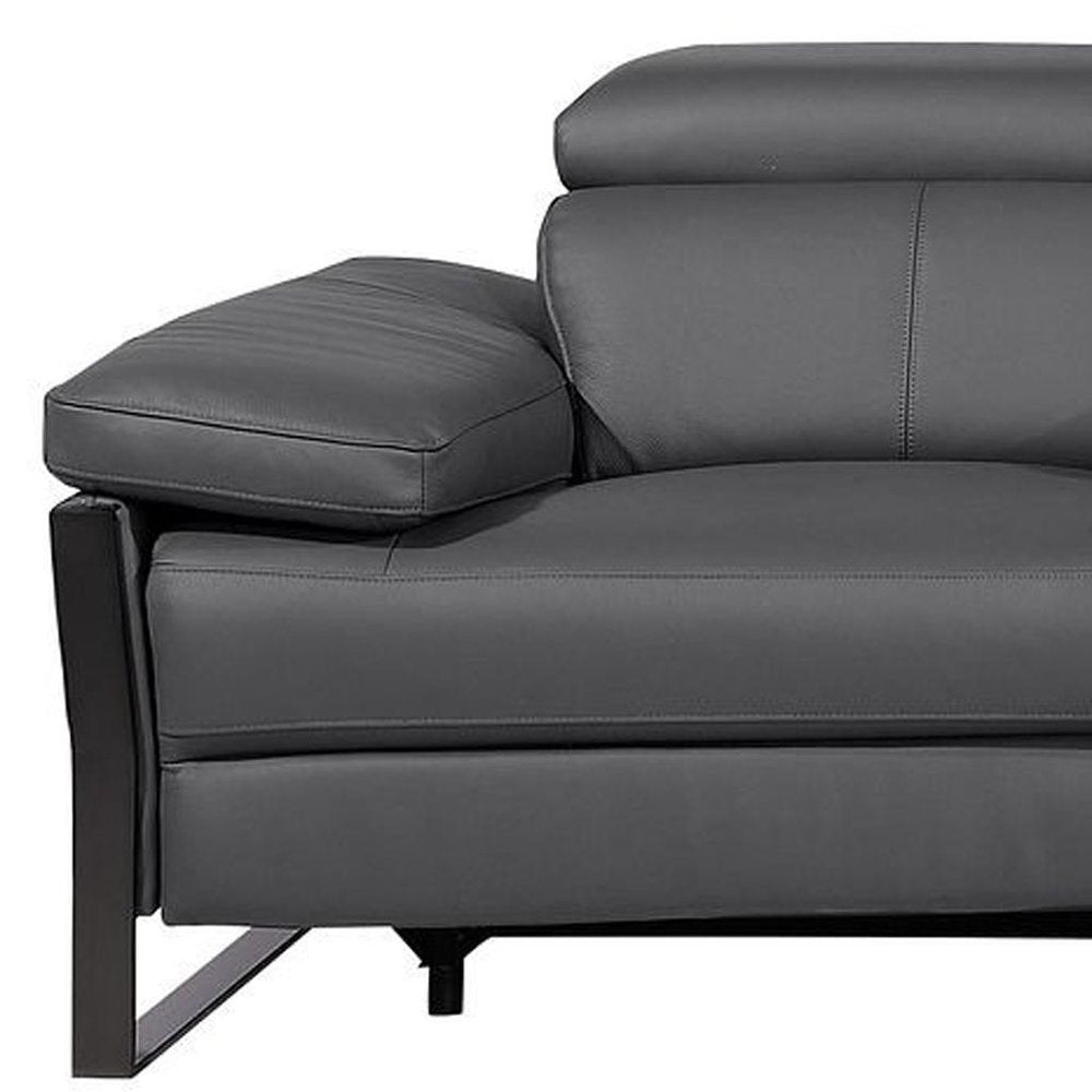 Dark Gray Top Grain Leather Reclining Metal USB Sofa - 129-inch