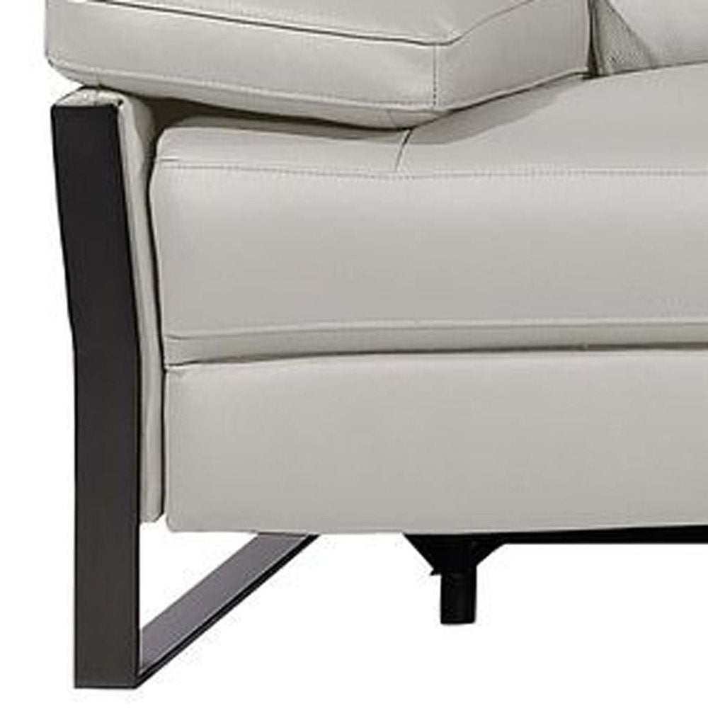 Dark Gray Top Grain Leather Reclining Metal USB Sofa - 129-inch