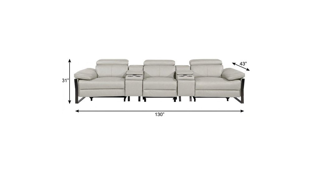 Dark Gray Top Grain Leather Reclining Metal USB Sofa - 129-inch