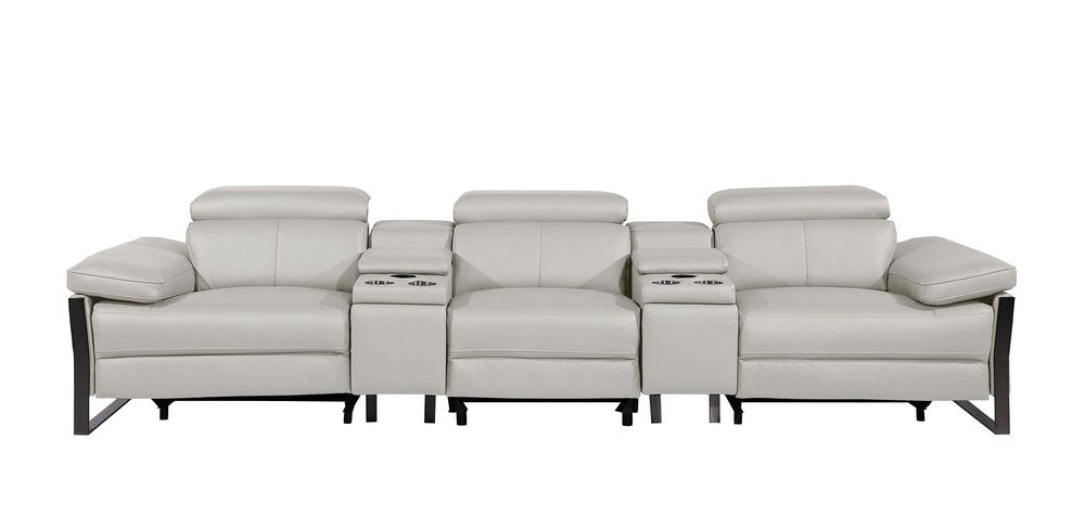 Dark Gray Top Grain Leather Reclining Metal USB Sofa - 129-inch