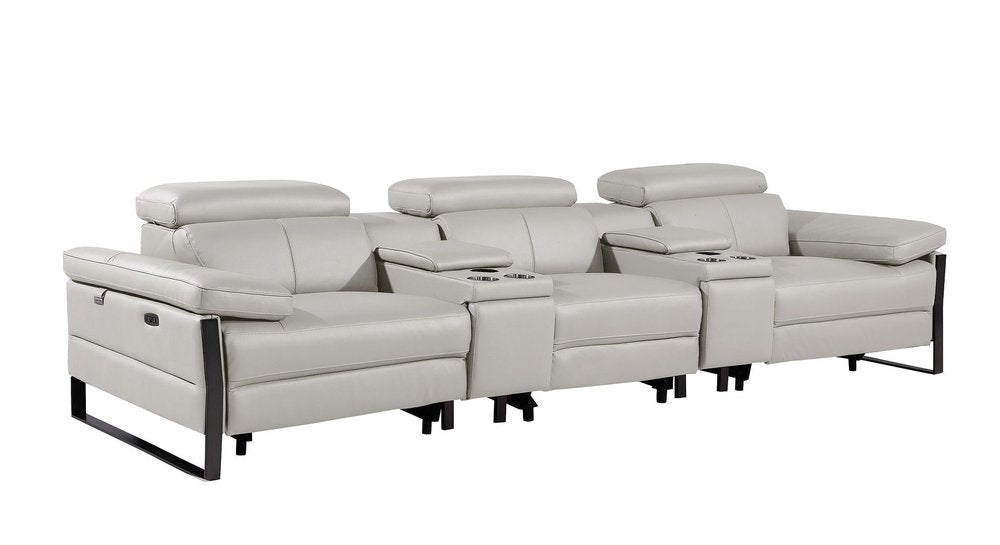 Dark Gray Top Grain Leather Reclining Metal USB Sofa - 129-inch
