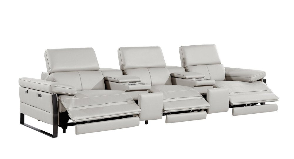 Dark Gray Top Grain Leather Reclining Metal USB Sofa - 129-inch