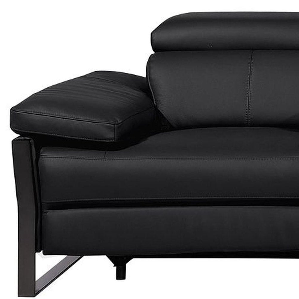 Dark Gray Top Grain Leather Reclining Metal USB Sofa - 129-inch
