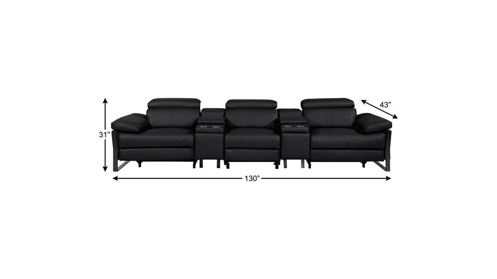 Dark Gray Top Grain Leather Reclining Metal USB Sofa - 129-inch