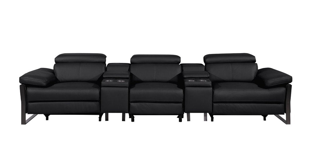 Dark Gray Top Grain Leather Reclining Metal USB Sofa - 129-inch