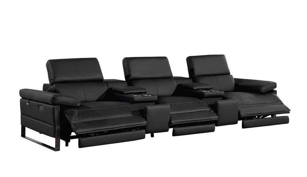 Dark Gray Top Grain Leather Reclining Metal USB Sofa - 129-inch