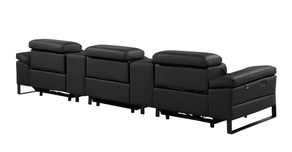 Dark Gray Top Grain Leather Reclining Metal USB Sofa - 129-inch