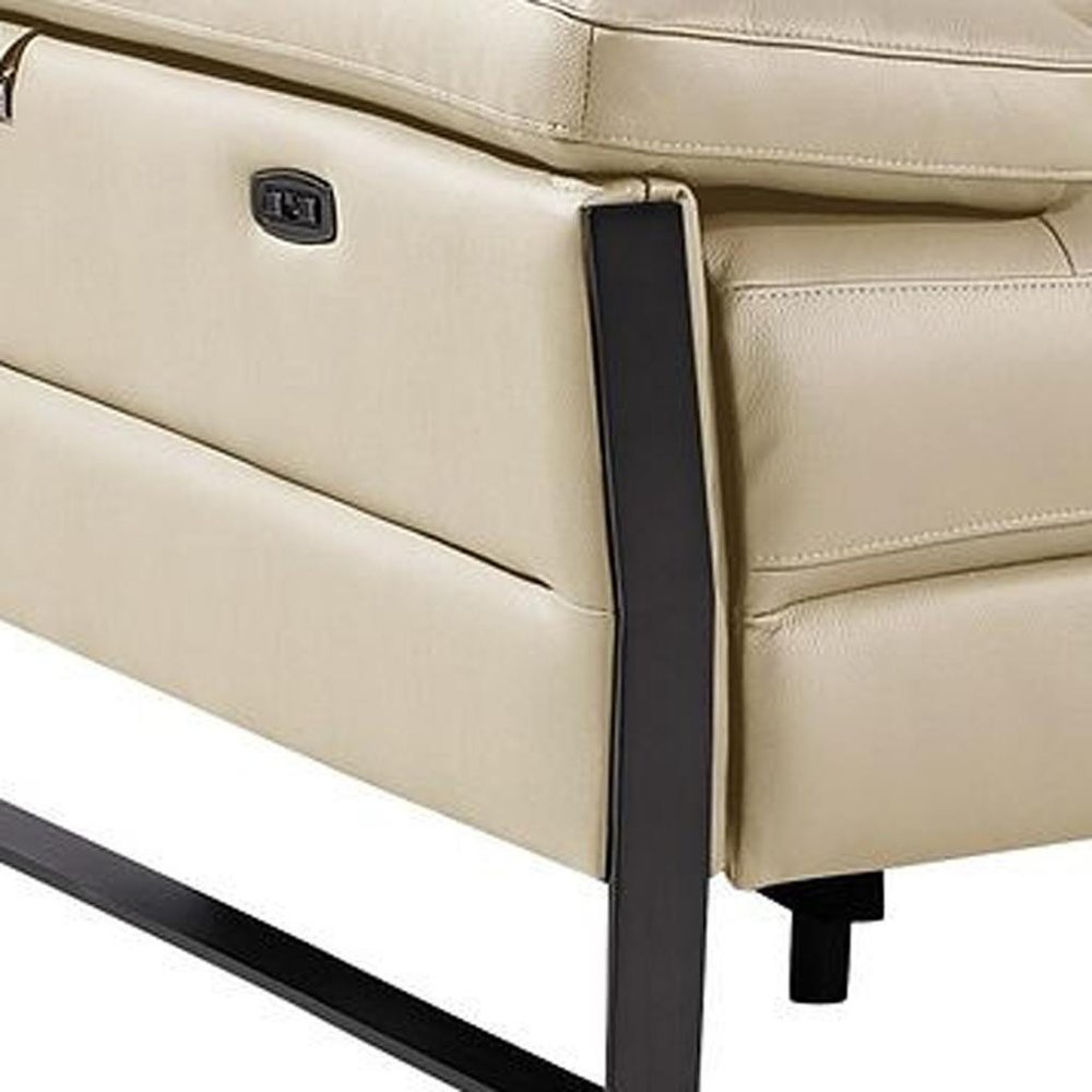 Dark Gray Top Grain Leather Reclining Metal USB Sofa - 129-inch