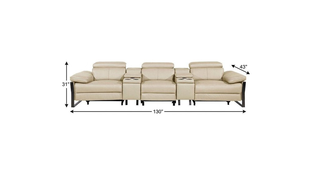 Dark Gray Top Grain Leather Reclining Metal USB Sofa - 129-inch