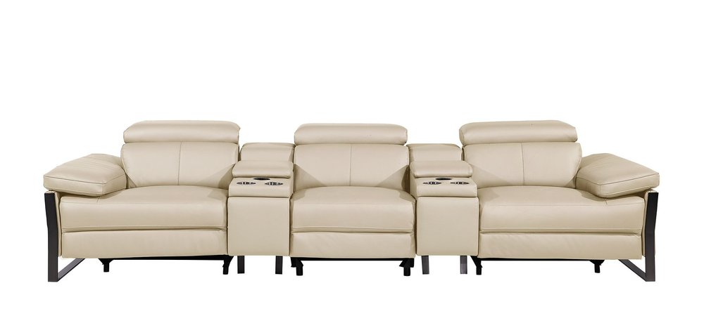 Dark Gray Top Grain Leather Reclining Metal USB Sofa - 129-inch