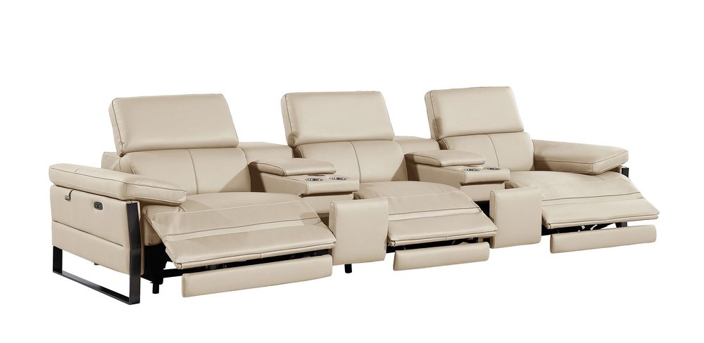 Dark Gray Top Grain Leather Reclining Metal USB Sofa - 129-inch