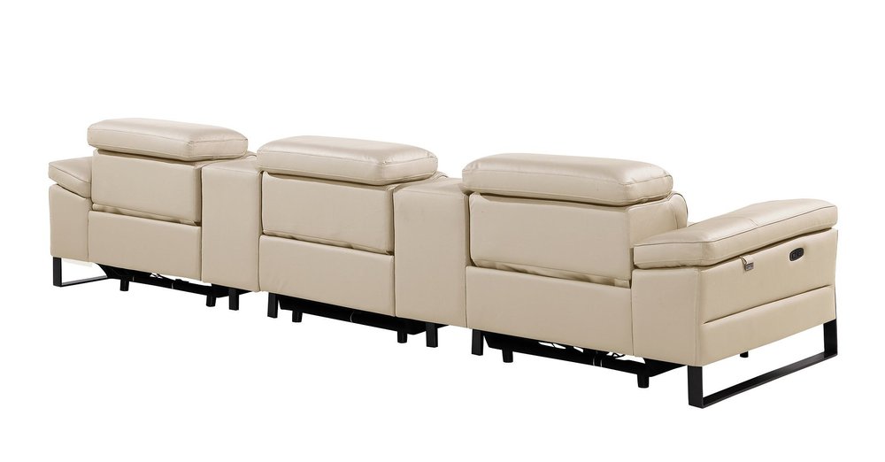Dark Gray Top Grain Leather Reclining Metal USB Sofa - 129-inch