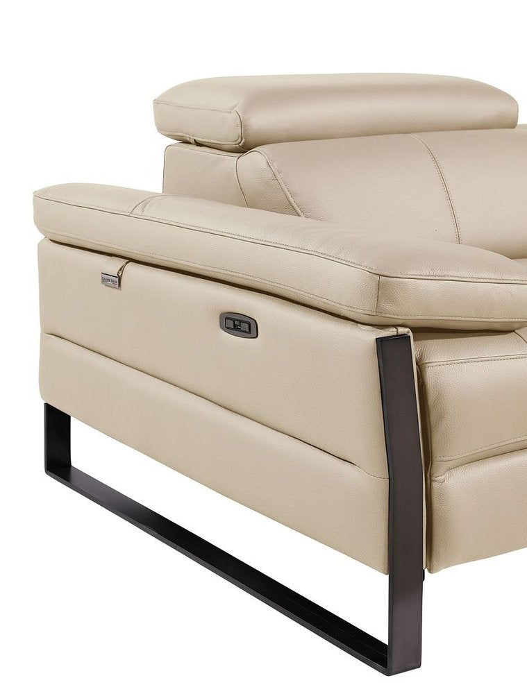 Dark Gray Top Grain Leather Reclining Metal USB Sofa - 129-inch