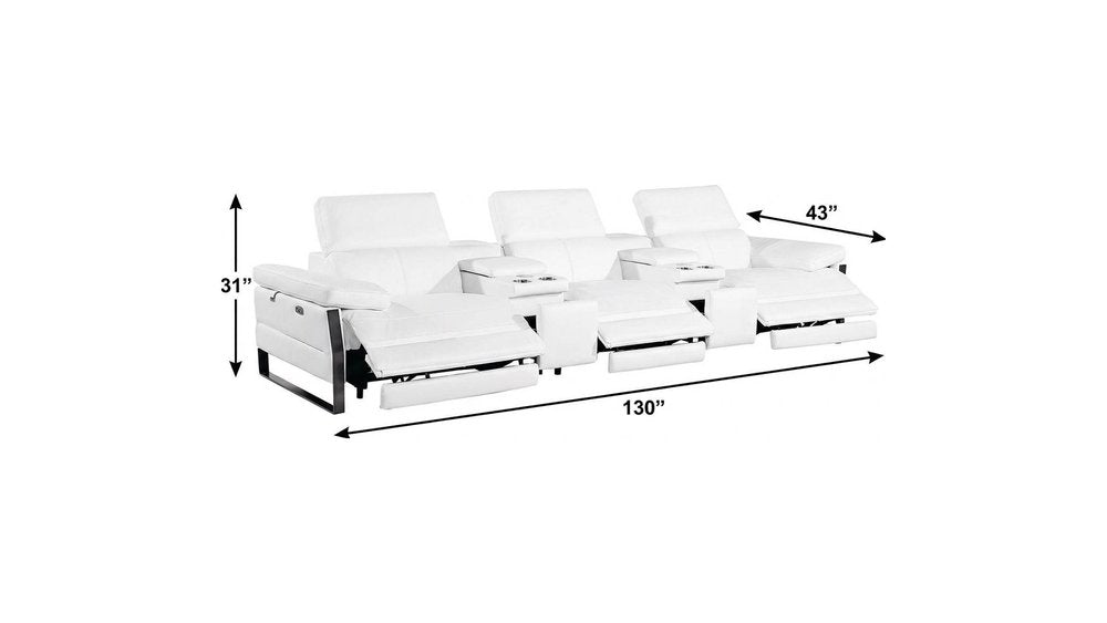 Dark Gray Top Grain Leather Reclining Metal USB Sofa - 129-inch