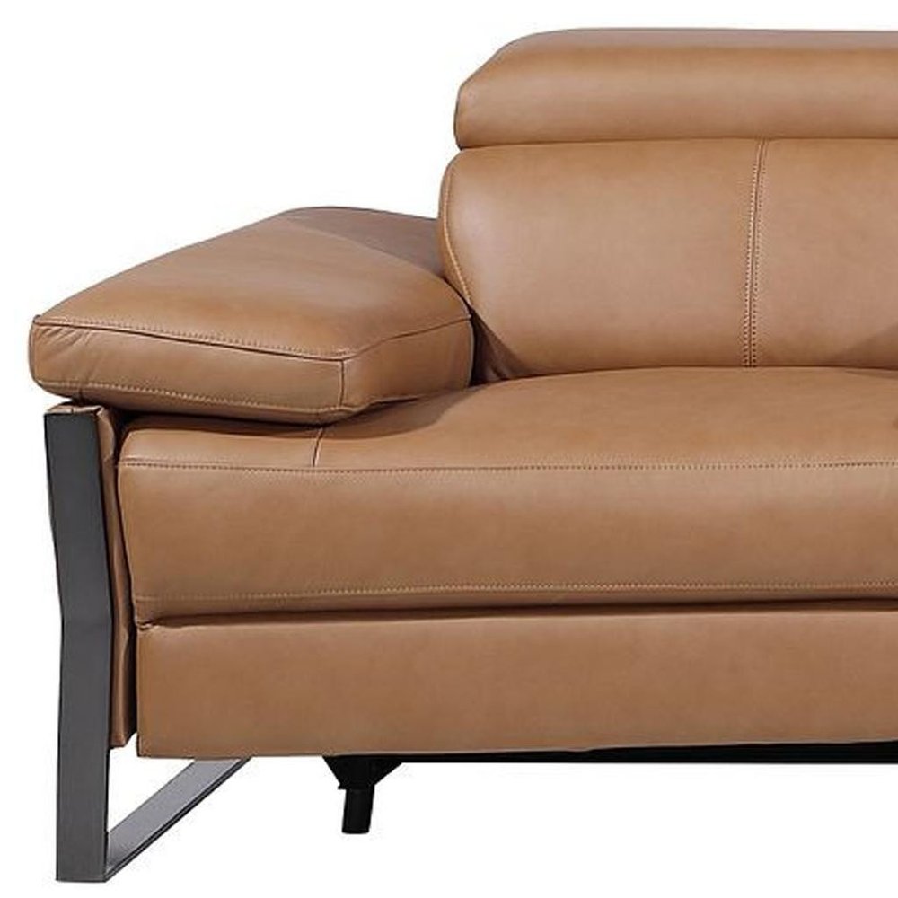 Dark Gray Top Grain Leather Reclining Metal USB Sofa - 129-inch
