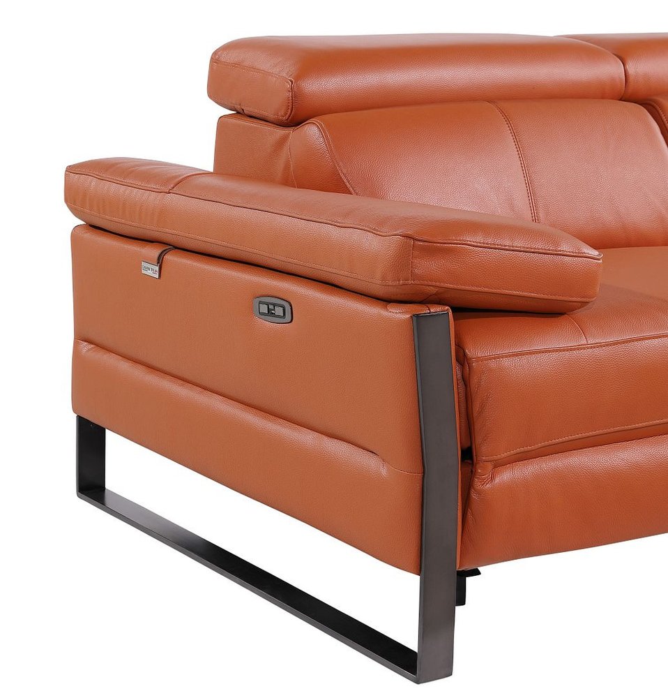 Dark Gray Top Grain Leather Reclining Metal USB Sofa - 129-inch