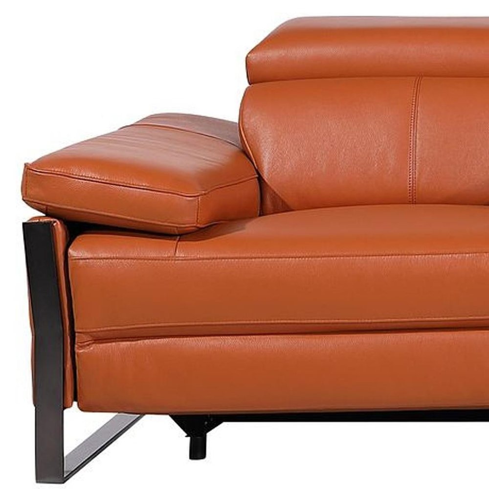 Dark Gray Top Grain Leather Reclining Metal USB Sofa - 129-inch