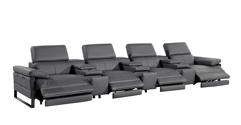 Dark Gray Top Grain Leather Reclining Metal USB Sofa - 169-inch