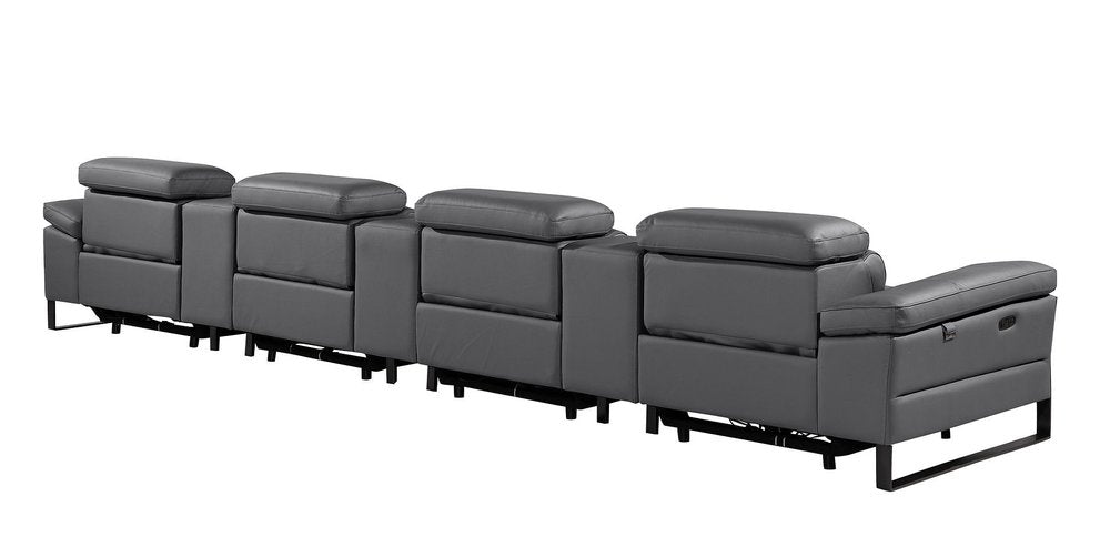 Dark Gray Top Grain Leather Reclining Metal USB Sofa - 169-inch