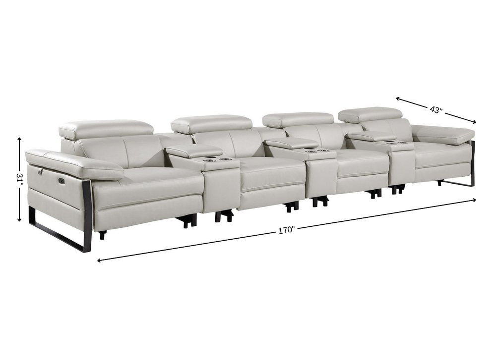 Dark Gray Top Grain Leather Reclining Metal USB Sofa - 169-inch