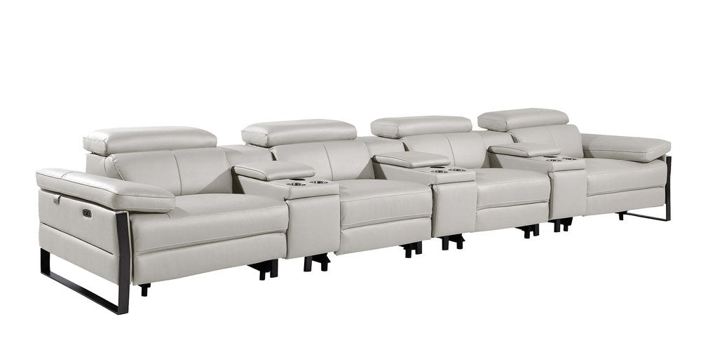 Dark Gray Top Grain Leather Reclining Metal USB Sofa - 169-inch