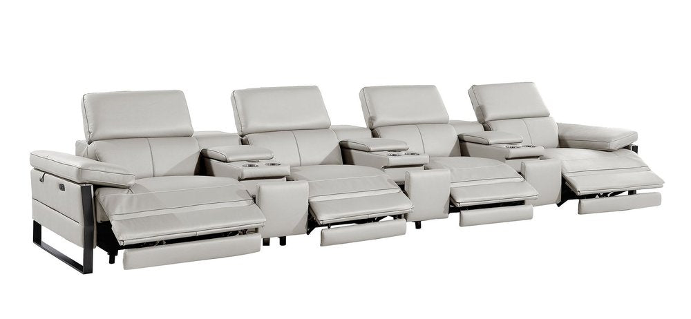 Dark Gray Top Grain Leather Reclining Metal USB Sofa - 169-inch