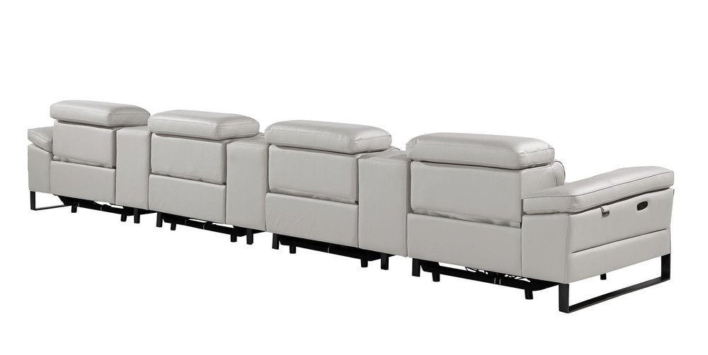 Dark Gray Top Grain Leather Reclining Metal USB Sofa - 169-inch