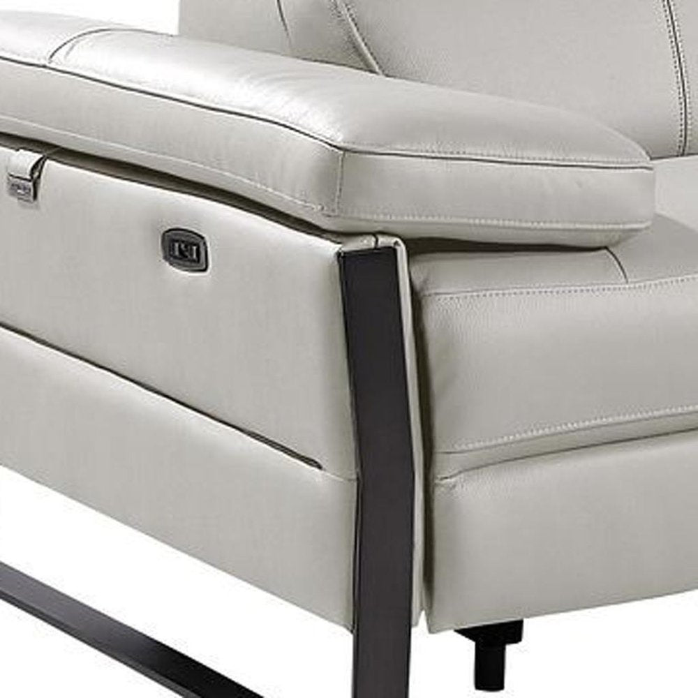 Dark Gray Top Grain Leather Reclining Metal USB Sofa - 169-inch