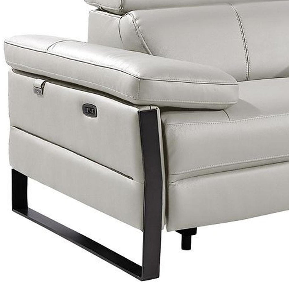 Dark Gray Top Grain Leather Reclining Metal USB Sofa - 169-inch