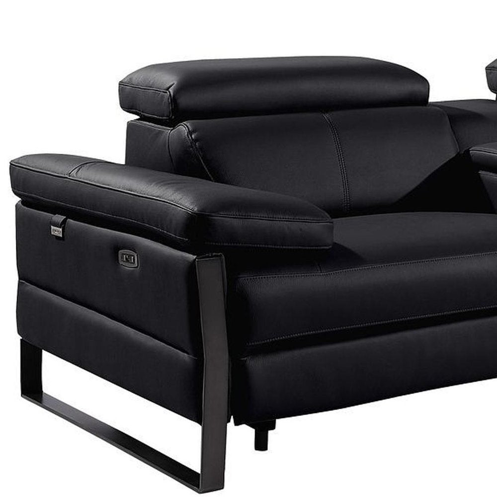 Dark Gray Top Grain Leather Reclining Metal USB Sofa - 169-inch