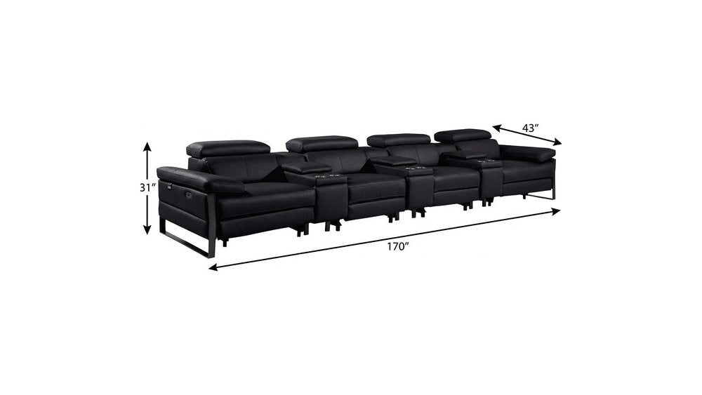 Dark Gray Top Grain Leather Reclining Metal USB Sofa - 169-inch