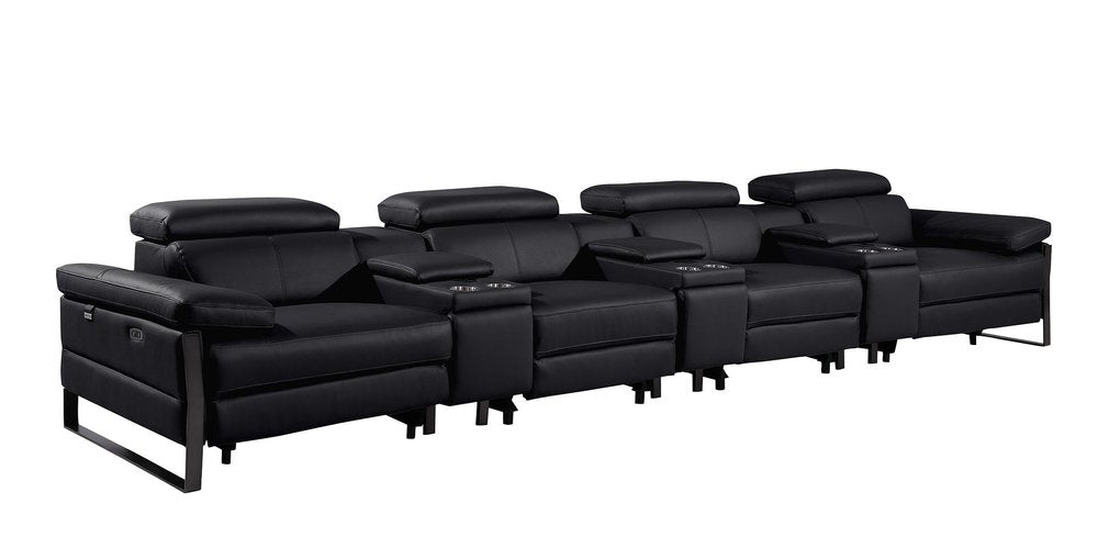 Dark Gray Top Grain Leather Reclining Metal USB Sofa - 169-inch