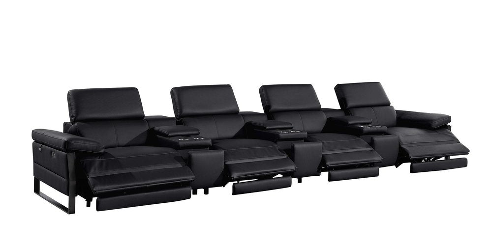 Dark Gray Top Grain Leather Reclining Metal USB Sofa - 169-inch