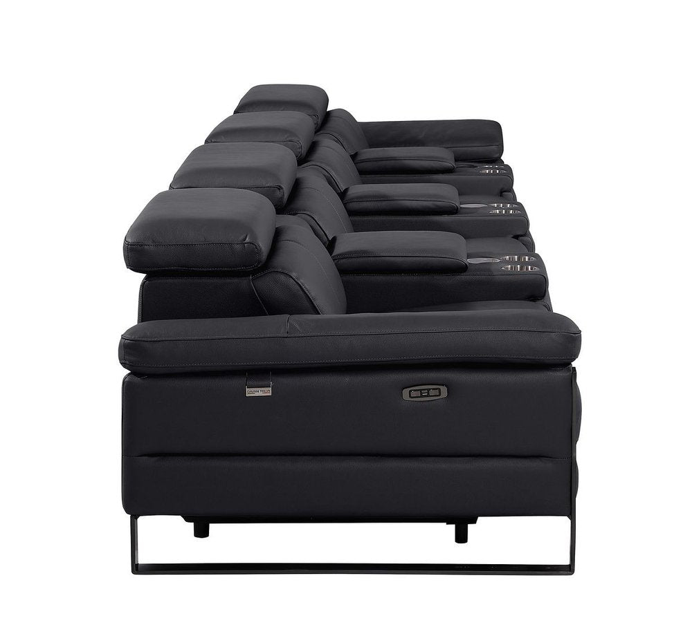 Dark Gray Top Grain Leather Reclining Metal USB Sofa - 169-inch