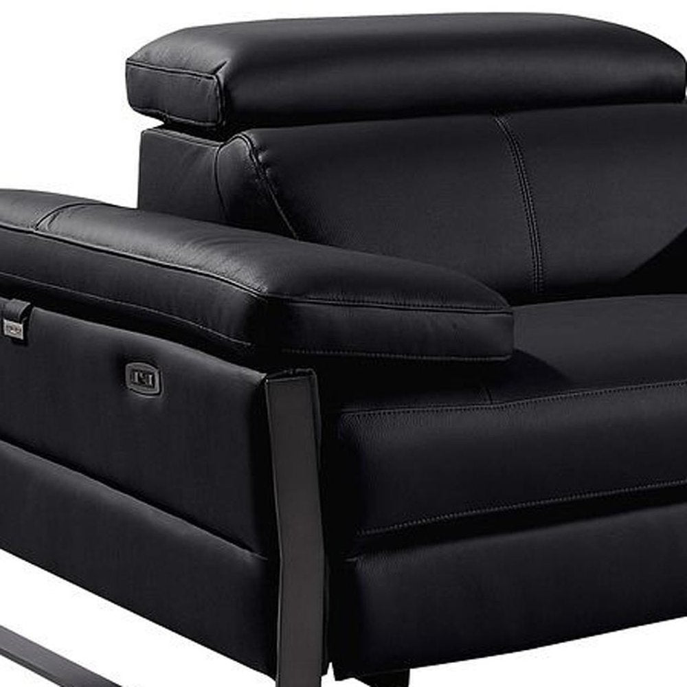 Dark Gray Top Grain Leather Reclining Metal USB Sofa - 169-inch