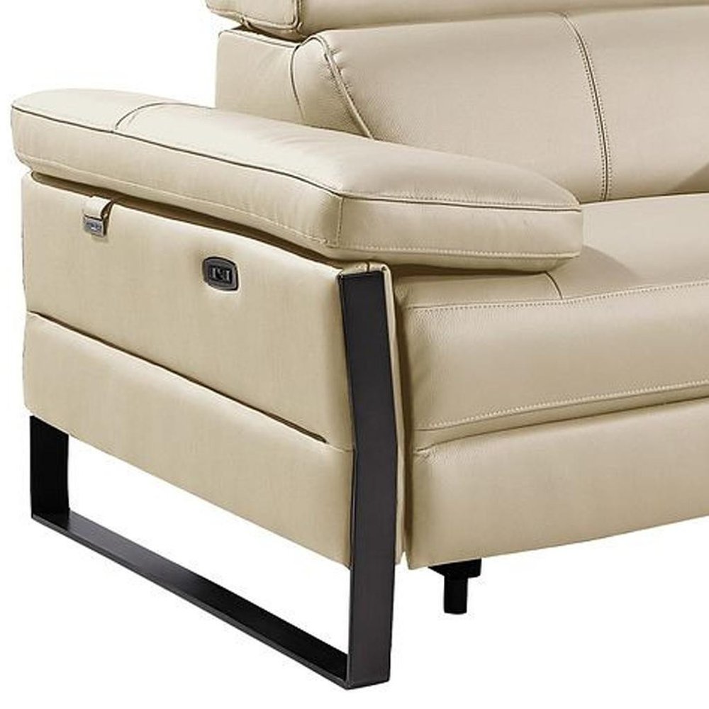 Dark Gray Top Grain Leather Reclining Metal USB Sofa - 169-inch