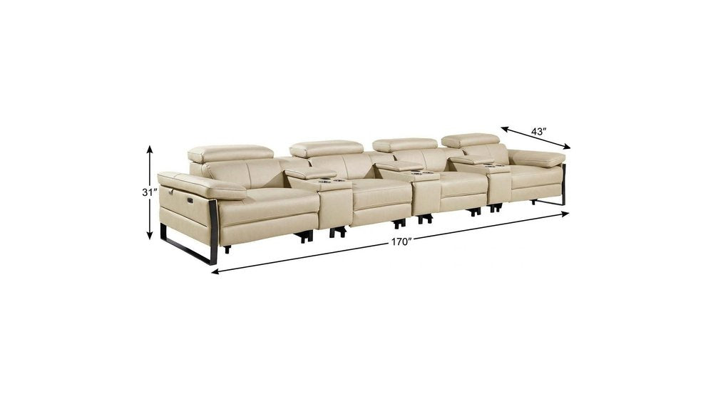 Dark Gray Top Grain Leather Reclining Metal USB Sofa - 169-inch