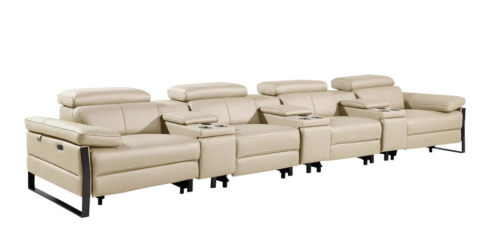 Dark Gray Top Grain Leather Reclining Metal USB Sofa - 169-inch
