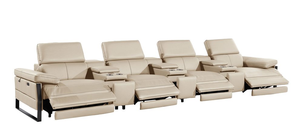Dark Gray Top Grain Leather Reclining Metal USB Sofa - 169-inch