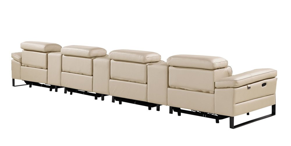 Dark Gray Top Grain Leather Reclining Metal USB Sofa - 169-inch