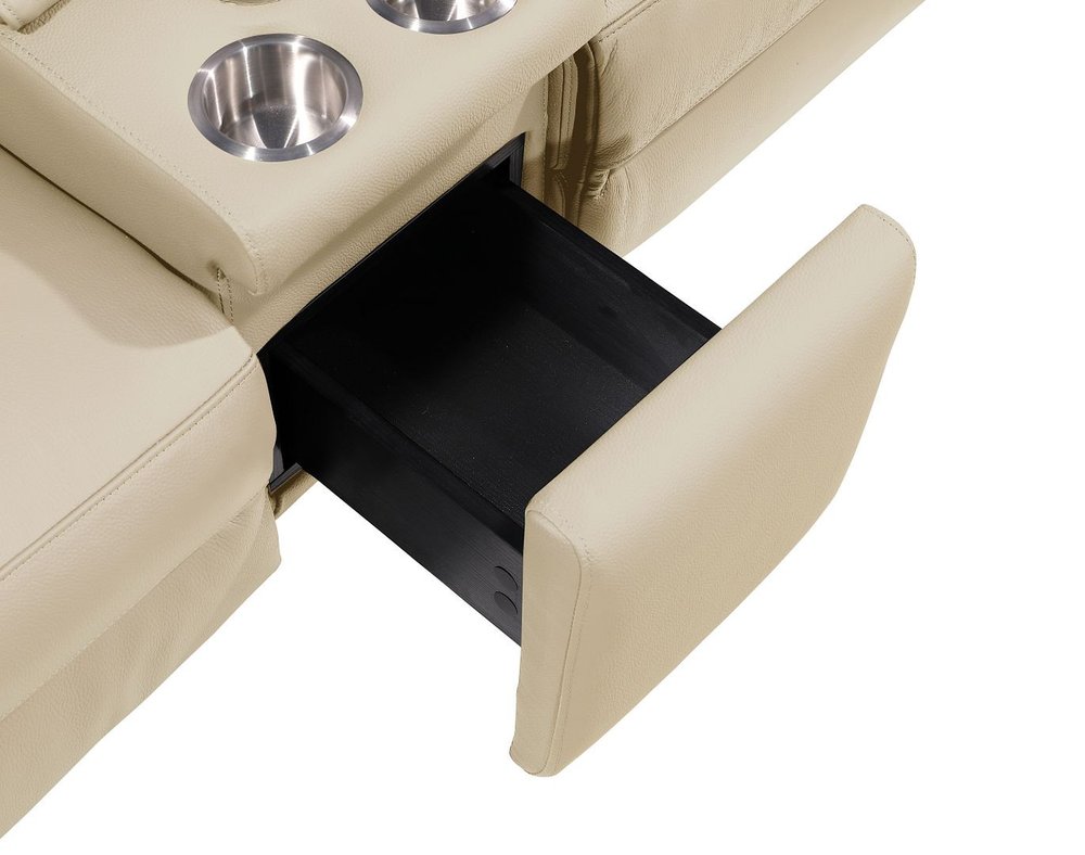 Dark Gray Top Grain Leather Reclining Metal USB Sofa - 169-inch