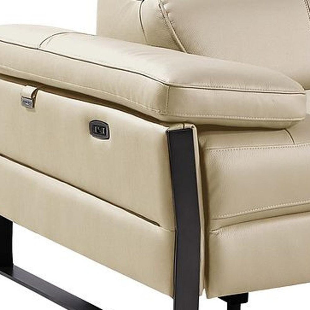 Dark Gray Top Grain Leather Reclining Metal USB Sofa - 169-inch