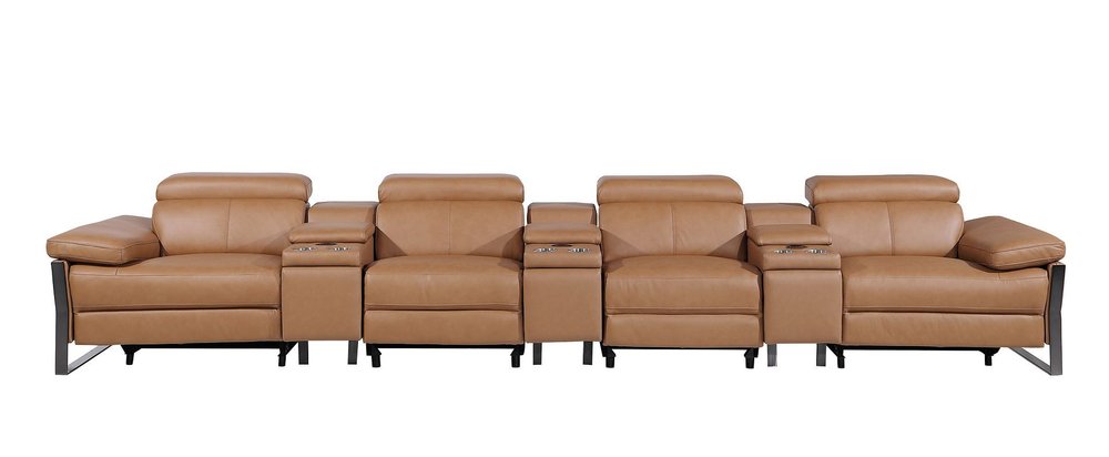 Dark Gray Top Grain Leather Reclining Metal USB Sofa - 169-inch