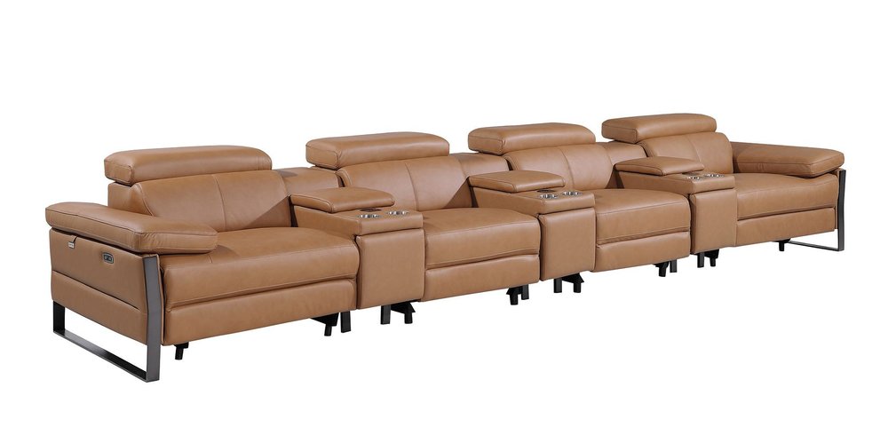 Dark Gray Top Grain Leather Reclining Metal USB Sofa - 169-inch