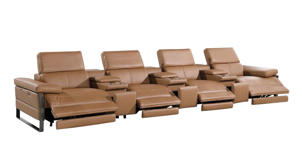Dark Gray Top Grain Leather Reclining Metal USB Sofa - 169-inch
