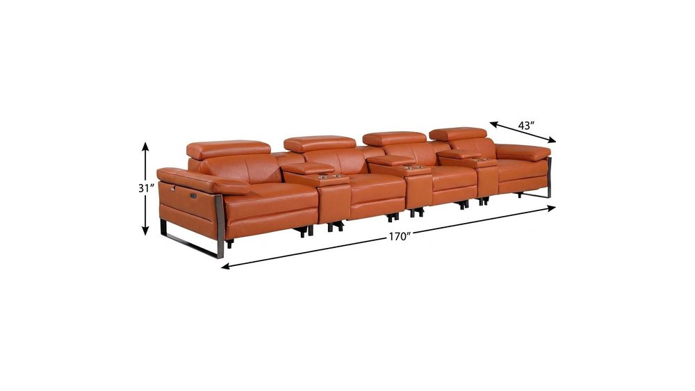 Dark Gray Top Grain Leather Reclining Metal USB Sofa - 169-inch