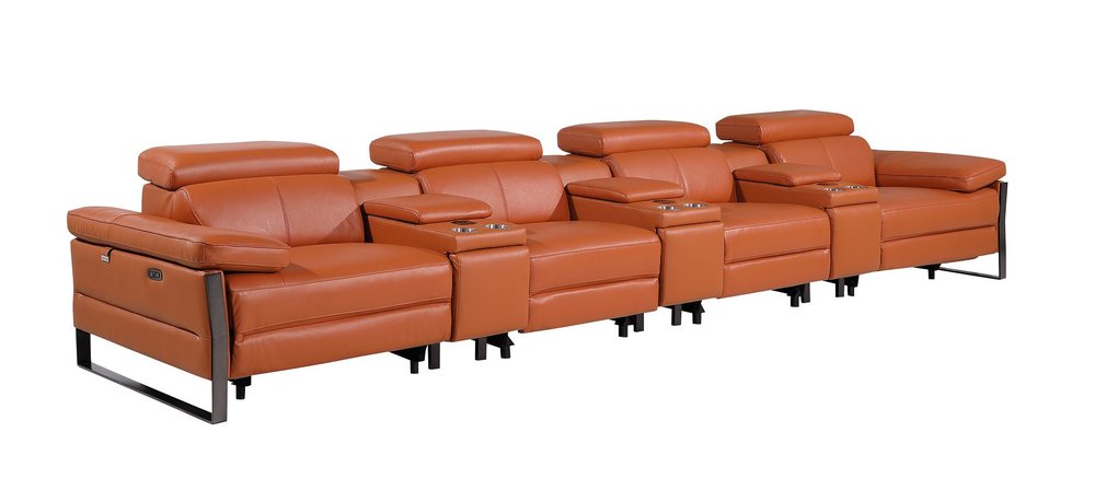 Dark Gray Top Grain Leather Reclining Metal USB Sofa - 169-inch