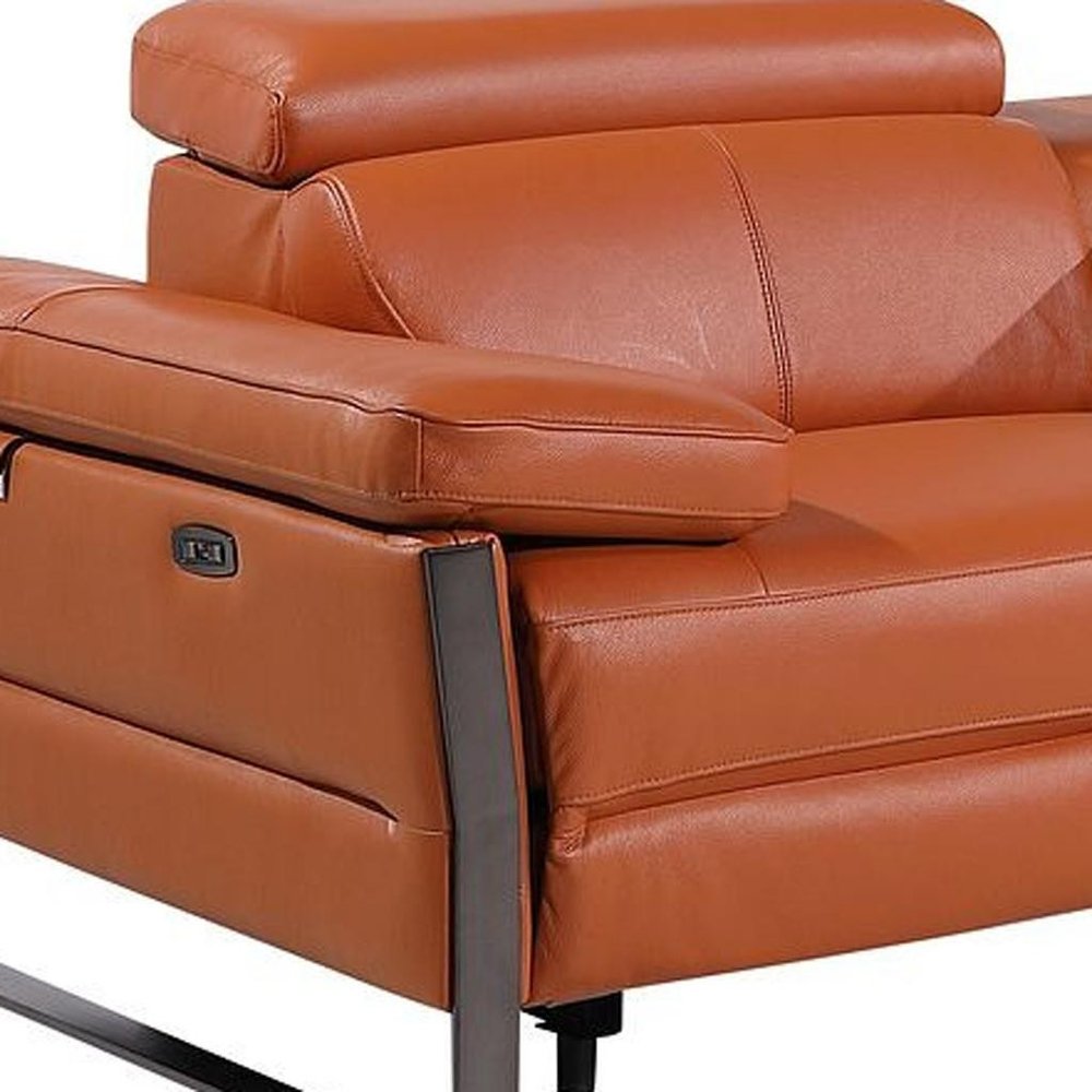 Dark Gray Top Grain Leather Reclining Metal USB Sofa - 169-inch